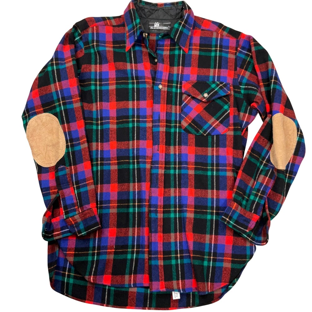 Lobo Pendleton Shirt Mens L Blue Multi Plaid Tatran Elbow Patch Jacket USA VTG